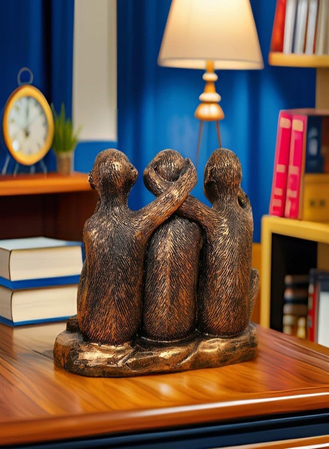 Wanwanzi 3 Wise Monkeys Statue Set - 3 in 1 Bronze Coated Resin Monkey - Hear No Evil See No Evil Speak No Evil - Monkey Figurines for Office & Home Decor - Gift Option - Image 3